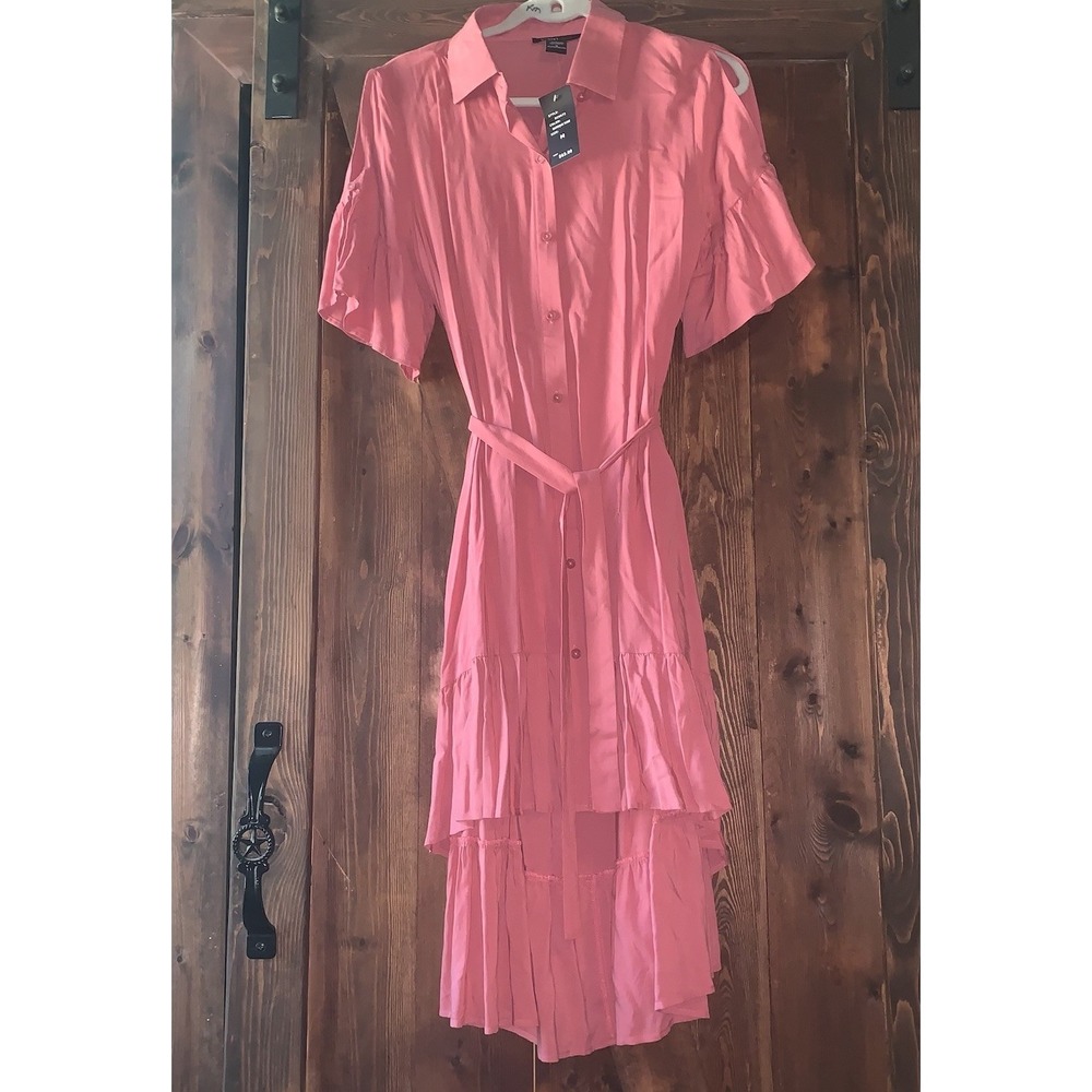 NWT Robert Louis Maxi Dress High Low Hem M Baroque Rose‎ Cold Shoulder Tie Belt